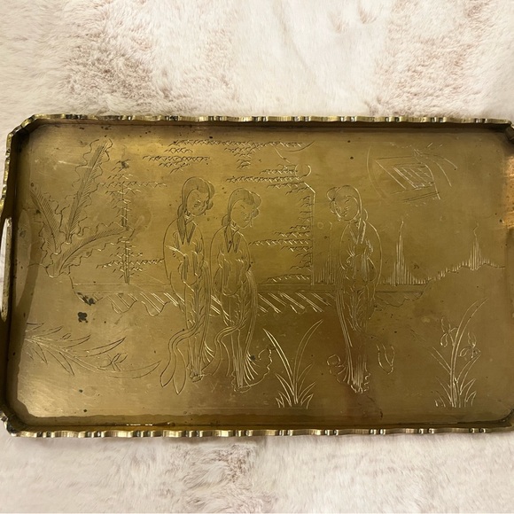 Vintage Brass Engraved Chinese Tray - Picture 12 of 13